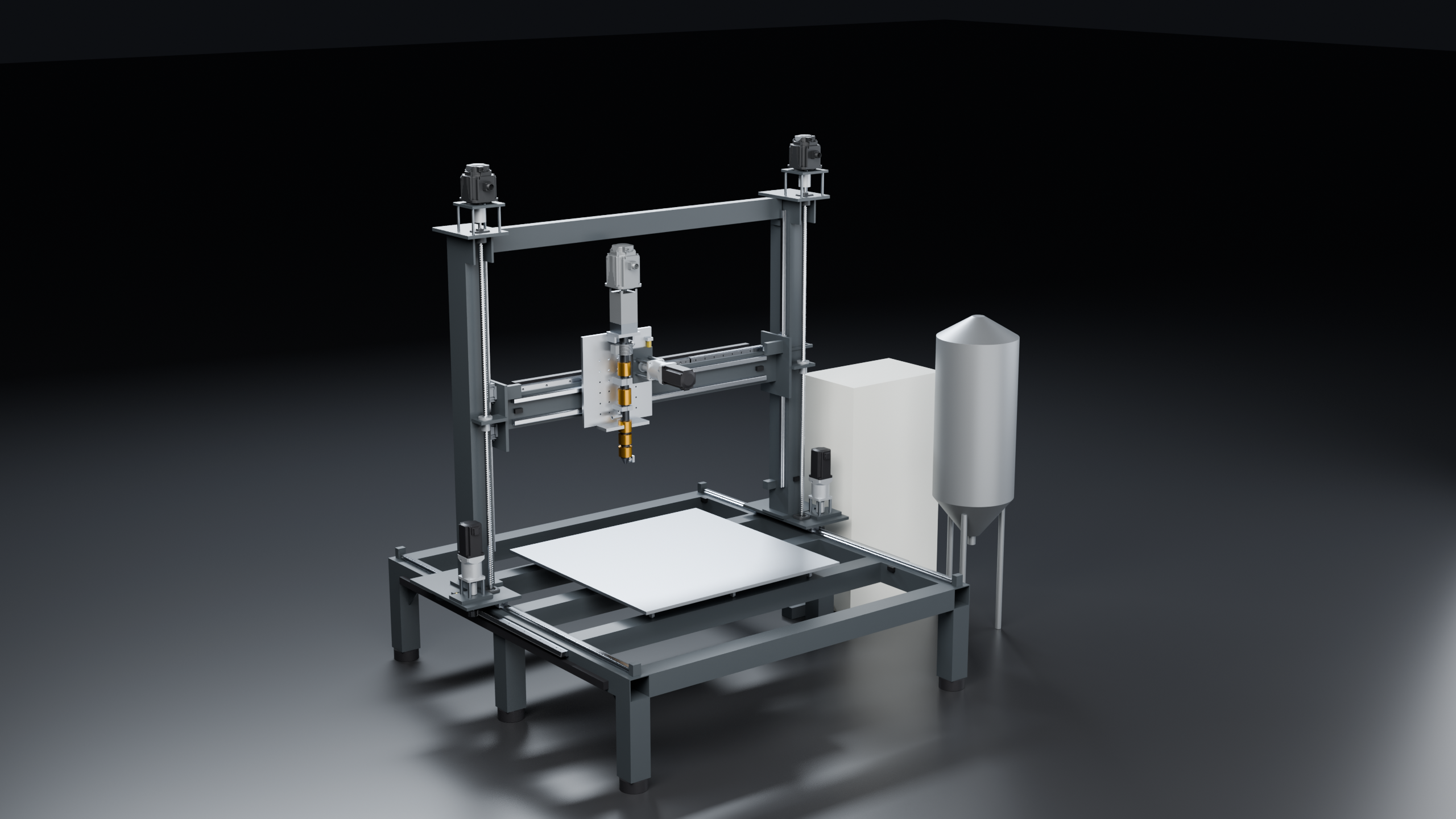 VORMETRA G1000 — gezer portal FGF 3D yazıcı, 3/4 açı CAD render